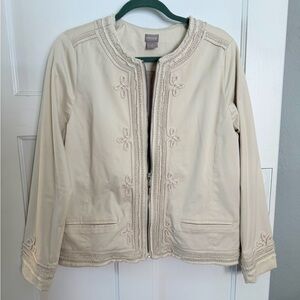 Chico's Cream Embroidered Zip Front Lined Jacket